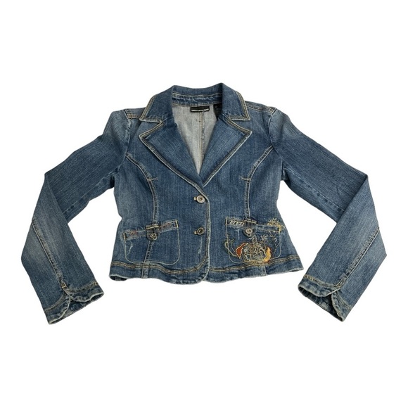 DKNY Blue Jean Jacket with Embroidered Detail - Picture 7 of 10